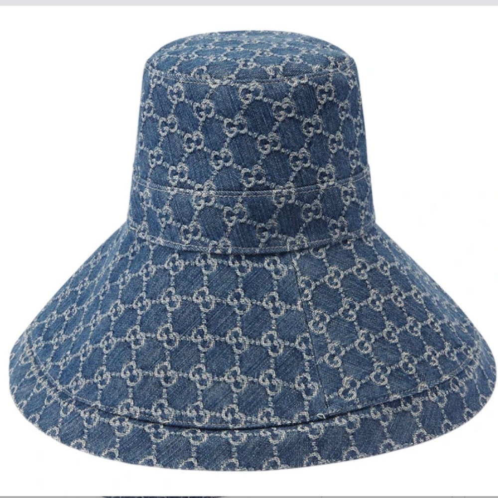 Gucci Denim Monogram Wide-Brim Hat